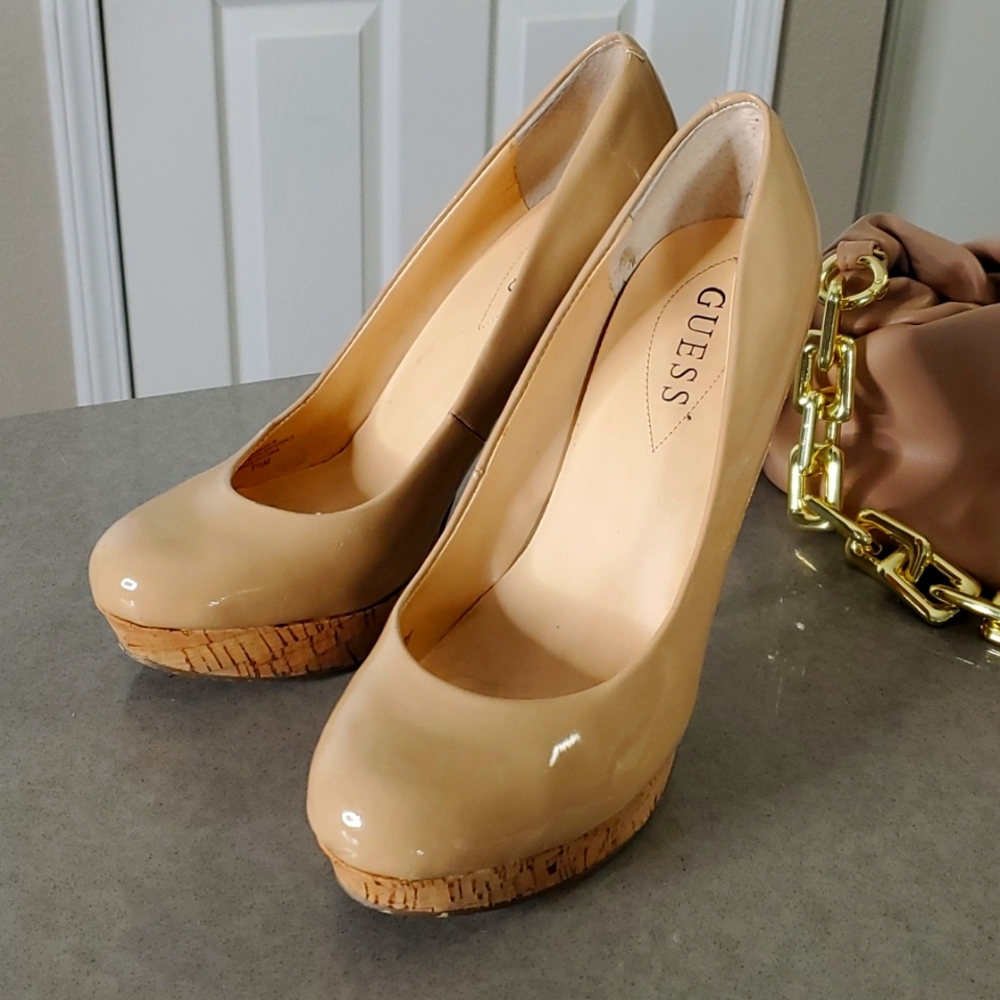 GUESS Nude Cork Platform Heels